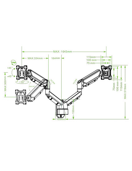 Staffa a Muro con Molla a Gas per due Monitor 13-32''