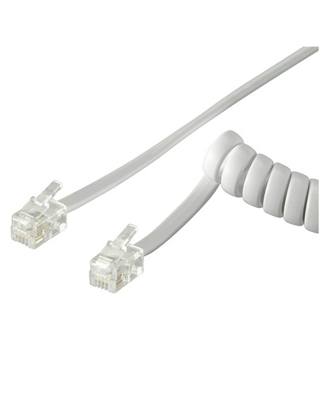 Cavo Telefonico Spiralato per Cornetta 2mt RJ10 4P4C Bianco