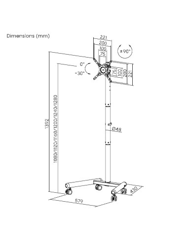 Supporto Mobile da Pavimento con Altezza Regolabile per TV  da 13-50''