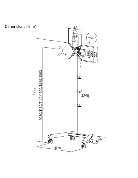 Supporto Mobile da Pavimento con Altezza Regolabile per TV  da 13-50''