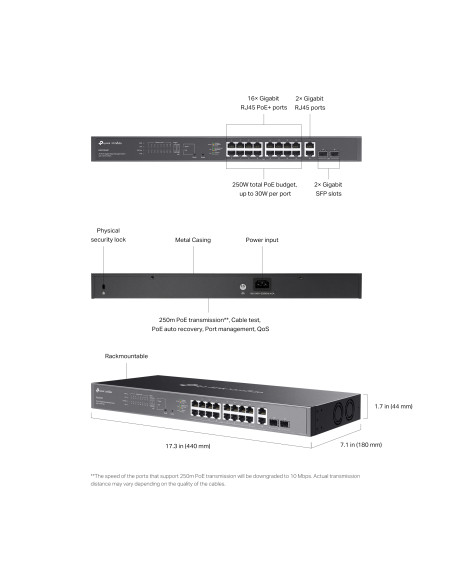 Switch 20 Porte Gigabit Easy Managed con 16 Porte PoE+ e 2 SFP