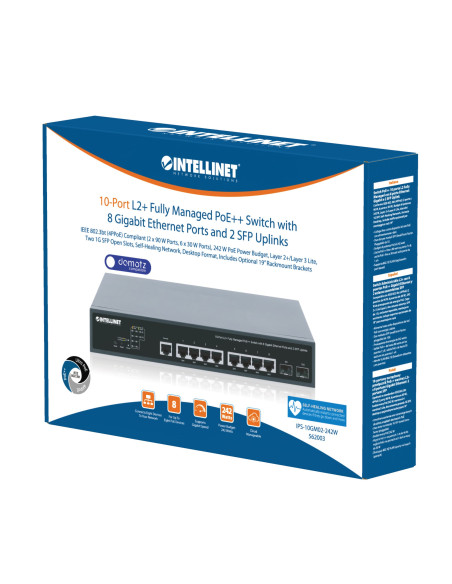 Switch PoE++ 10 porte L2 Fully Managed con 8 porte Ethernet Gigabit e 2 SFP Uplink