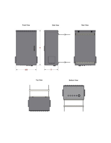 Armadio Rack 19'' Fissaggio a Palo 12U IP66 Porta Cieca Prof. 400 mm Grigio
