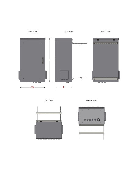 Armadio Rack 19'' Fissaggio a Palo 12U IP66 Porta Cieca Prof. 400 mm Grigio