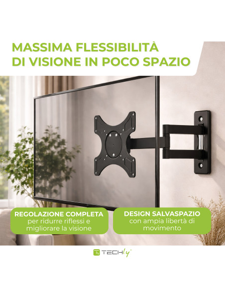 Supporto a muro per TV LED LCD 19-37'' inclinabile 3 snodi nero