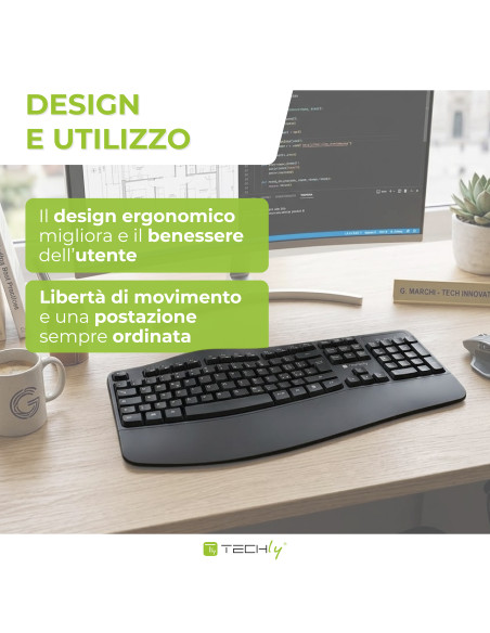 Tastiera Ergonomica Wireless Slim Design Curvo