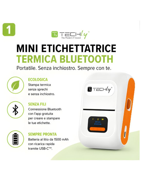 Mini Etichettatrice Stampante Termica Bluetooth C/Display Portatile Ricarica USB-C&trade