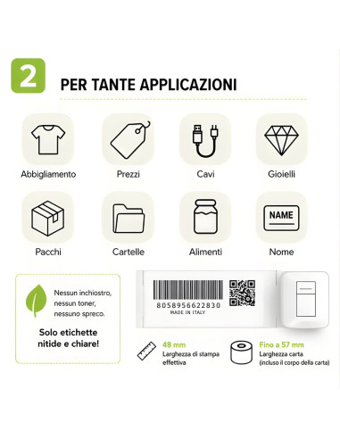 Mini Etichettatrice Stampante Termica Bluetooth C/Display Portatile Ricarica USB-C&trade