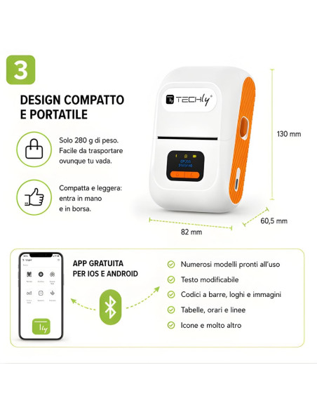 Mini Etichettatrice Stampante Termica Bluetooth C/Display Portatile Ricarica USB-C&trade
