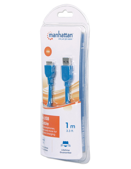 Cavo USB 3.2 Gen 1 SuperSpeed A/Micro B M/M 1 m Blu in Blister