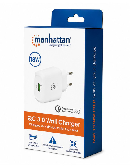Caricatore USB da Muro QC3.0 18W Quick Charge&trade Bianco