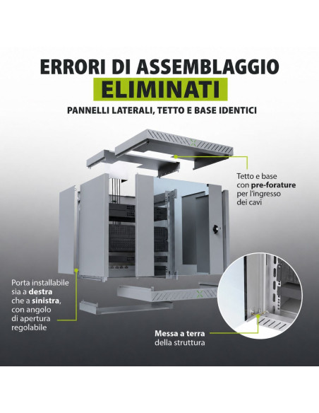Armadio Rack 19'' a Muro 9U da Assemblare Profondit&agrave 400-600 mm Grigio