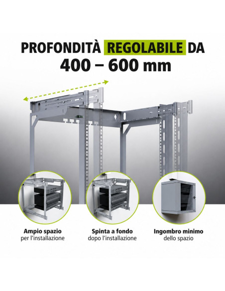 Armadio Rack 19'' a Muro 9U da Assemblare Profondit&agrave 400-600 mm Grigio