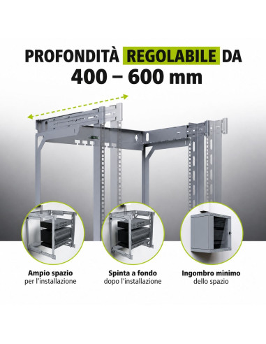 Armadio Rack 19'' a Muro 12U da Assemblare Profondit&agrave 400-600 mm Nero