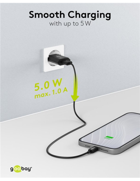Caricatore USB 1A 5W Compatto Spina Europea Nero
