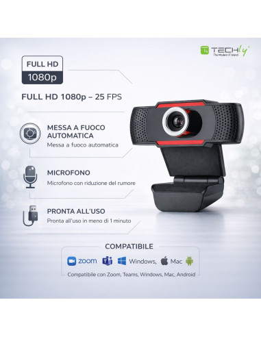 Webcam USB full HD 1080p con Riduzione del Rumore e Auto Focus