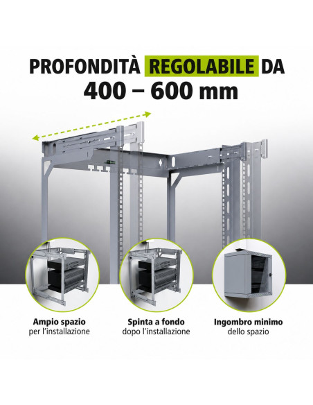 Armadio Rack 19'' a Muro 9U da Assemblare Profondit&agrave 400-600 mm Grigio