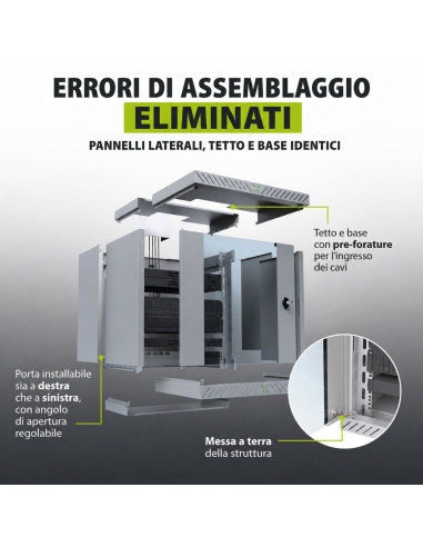 Armadio Rack 19'' a Muro 12U da Assemblare Profondit&agrave 400-600 mm Nero