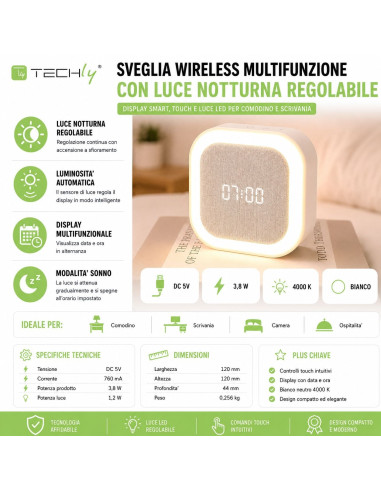 Sveglia Wireless Multifunzione con Luce Notturna Regolabile