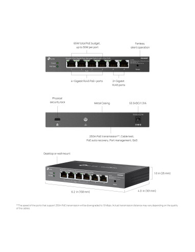 Switch 6 Porte Gigabit Easy Managed con 4 Porte PoE+
