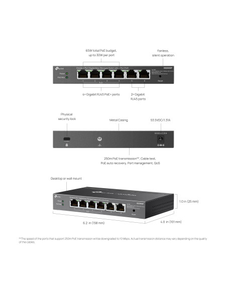 Switch 6 Porte Gigabit Easy Managed con 4 Porte PoE+