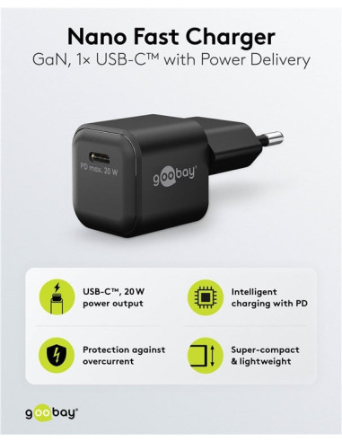 Alimentatore Caricatore Rapido USB-C&trade PD GaN Nano 20W 3A Nero