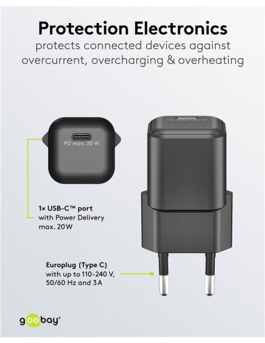 Alimentatore Caricatore Rapido USB-C&trade PD GaN Nano 20W 3A Nero