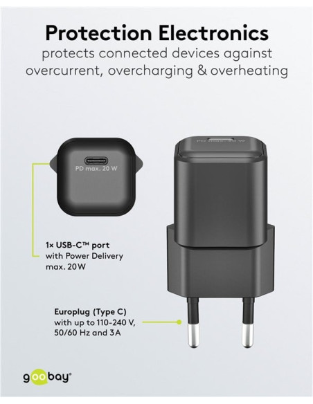 Alimentatore Caricatore Rapido USB-C&trade PD GaN Nano 20W 3A Nero