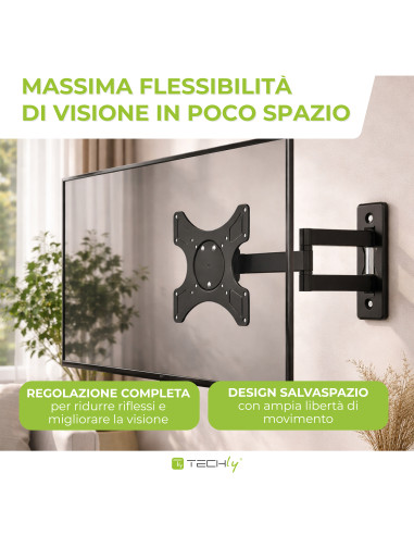 Supporto a muro per TV LED LCD 19-37'' inclinabile 3 snodi nero
