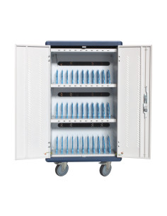 Carrello Stazione di Ricarica USB Ventilato per 30 Notebook/Tablet/Smartphone Bianco/Blu