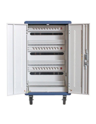 Carrello Stazione di Ricarica USB Ventilato per 30 Notebook/Tablet/Smartphone Bianco/Blu