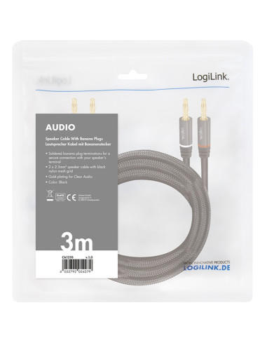 Cavo per Altoparlanti 2x2 Spinotti a Banana Nylon Nero 3 metri