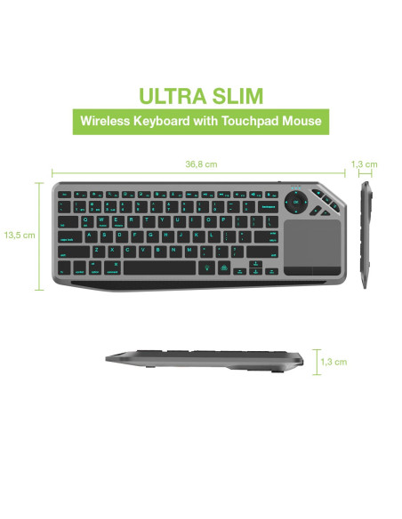Tastiera Wireless Dual Mode Bluetooth & 2.4G per Smart TV Retroilluminata con Touchpad