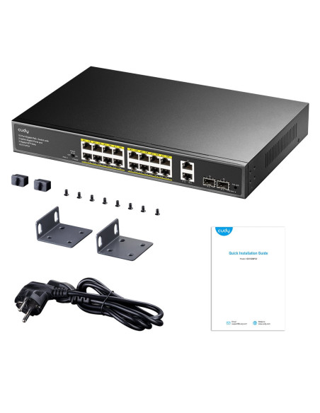 Switch Gigabit PoE+ 16 Porte con 2 Uplink GBE e 2 Gigabit SFP