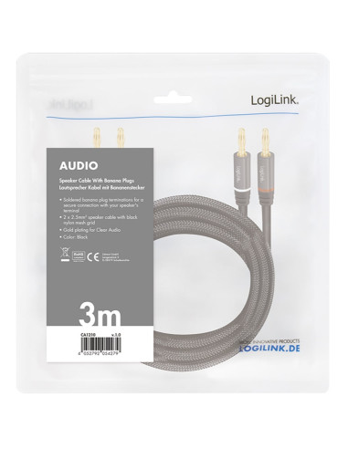 Cavo per Altoparlanti 2x2 Spinotti a Banana Nylon Nero 3 metri