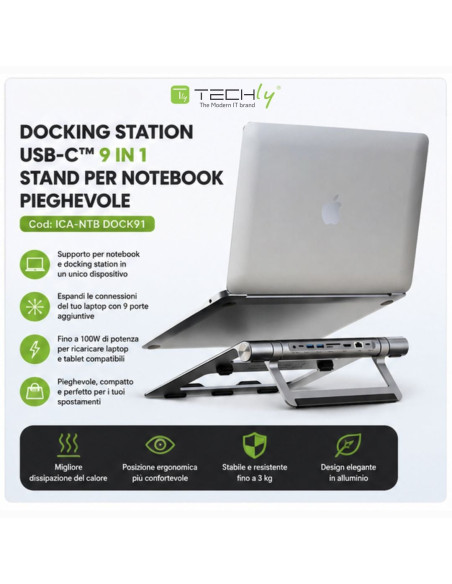 Docking Station USB-C&trade 9 in 1 Hub USB3.1 Stand per Notebook Pieghevole