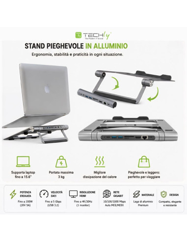 Docking Station USB-C&trade 9 in 1 Hub USB3.1 Stand per Notebook Pieghevole