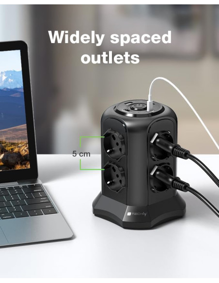Multipresa da Tavolo a Torretta Salvaspazio 8 Posti Italiana Bipasso / Schuko 2 USB-A e 2 USB-C&trade