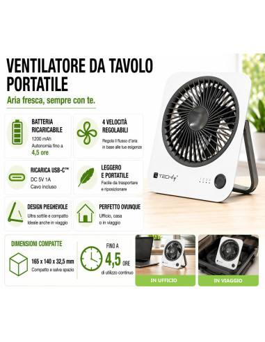 Ventilatore da Scrivania Ultra Sottile Pieghevole e Portatile a 4 Velocit&agrave