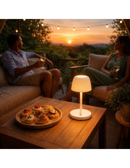 Lampada da Tavolo LED per Esterni con Base di Ricarica Bianca