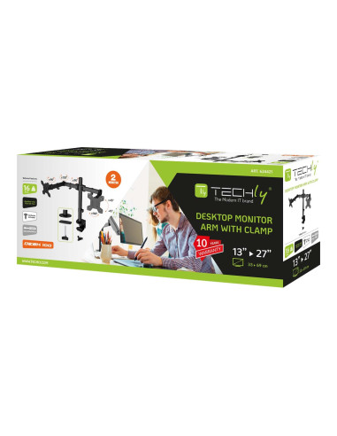 Supporto da Scrivania per 2 Monitor 13-27'' a Morsetto o Vite Passante