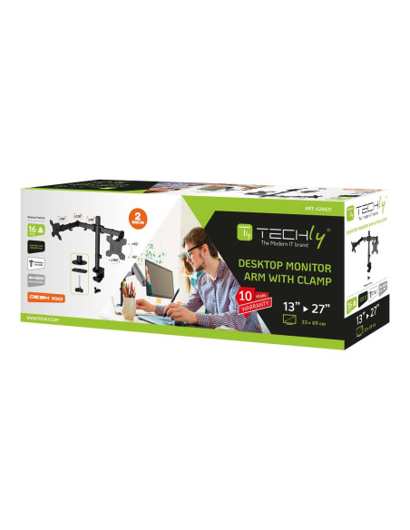 Supporto da Scrivania per 2 Monitor 13-27'' a Morsetto o Vite Passante