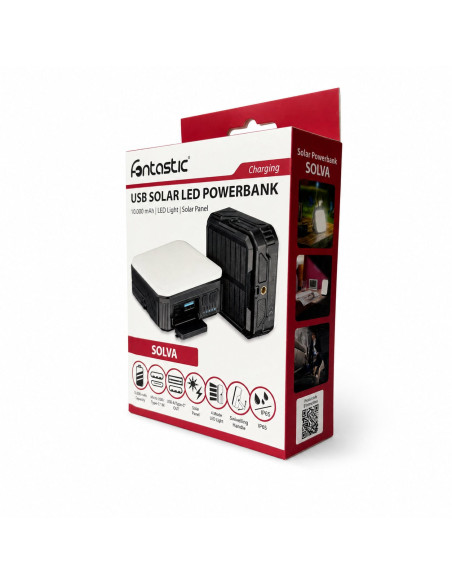 Powerbank Outdoor Energia Solare 10000 mAh con Lampada da Campeggio/Torcia IP65 2xUSB