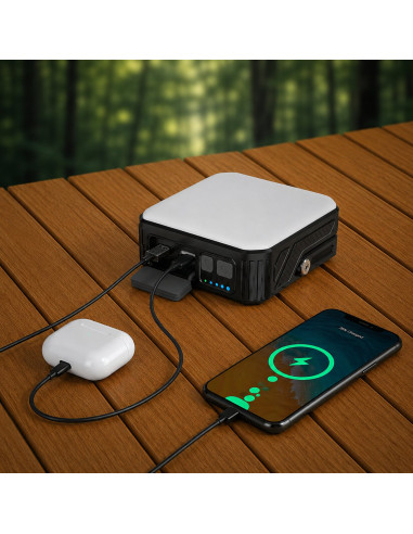 Powerbank Outdoor Energia Solare 10000 mAh con Lampada da Campeggio/Torcia IP65 2xUSB