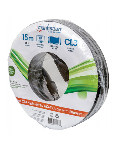 Cavo HDMI CL3 High Speed con Ethernet A/A M/M 15m Nero
