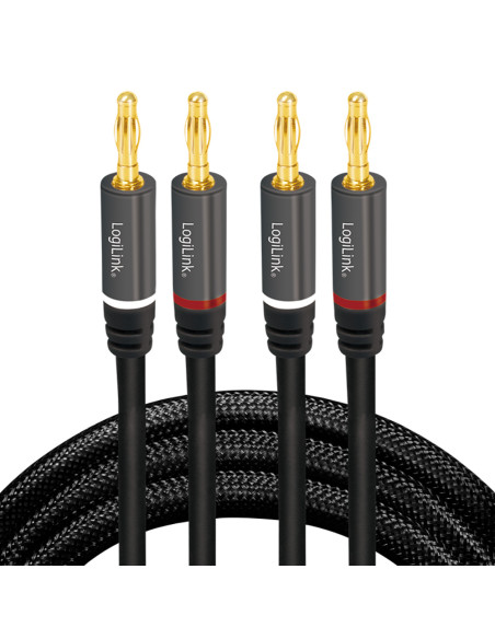 Cavo per Altoparlanti 2x2 Spinotti a Banana Nylon Nero 3 metri
