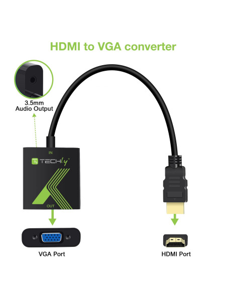 Cavo Convertitore Adattatore da HDMI&trade a VGA 1920x1200 con Audio 3.5''