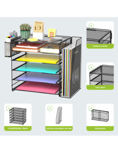 Organizer da Scrivania a 5 Vassoi Sezione Verticale e Portapenne