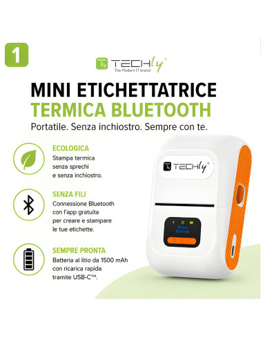 Mini Etichettatrice Stampante Termica Bluetooth C/Display Portatile Ricarica USB-C&trade