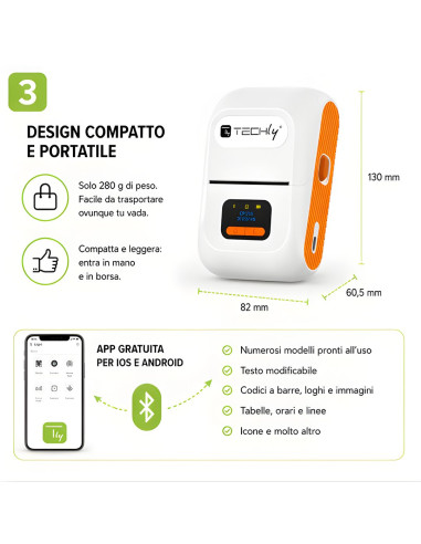 Mini Etichettatrice Stampante Termica Bluetooth C/Display Portatile Ricarica USB-C&trade